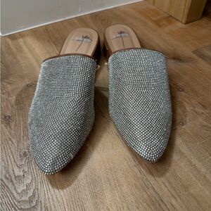 Rhinestone Silver Slip-On Mules - Women